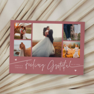 Feeling Grateful Pink Wedding Multi Photo Thank You Card