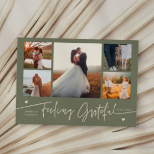 Feeling Grateful Sage Green Wedding Multi Photo Thank You Card