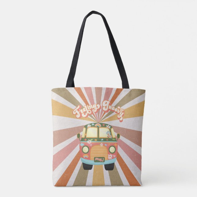 Feeling Groovy Retro Hippie Van Sunburst 60s 70s Tote Bag (Back)