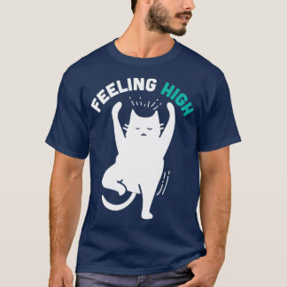 FEELING HIGH Funny Cat Yoga Illustration T-Shirt
