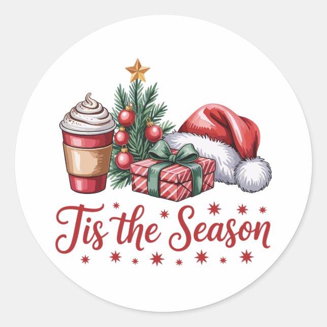 Feeling Jolly Christmas Tree Hot Cocoa Holiday Classic Round Sticker (Front)
