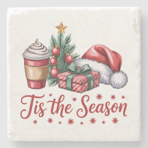 Feeling Jolly Christmas Tree Hot Cocoa Holiday Stone Coaster