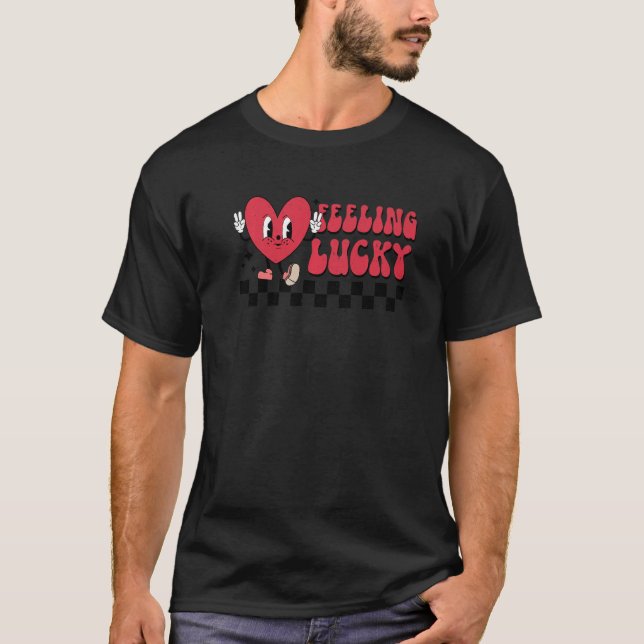 Feeling Lucky Cute Heart Valentine's Day Kids Boy  T-Shirt (Front)