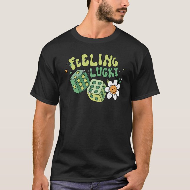 Feeling Lucky Dice Retro Groovy St Patrick's Day W T-Shirt (Front)