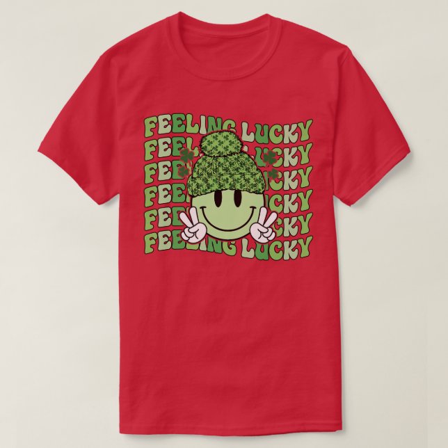 Feeling Lucky Happy Face Shamrock St Patricks Day  T-Shirt (Design Front)