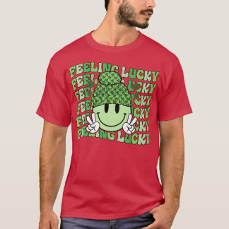 Feeling Lucky Happy Face Shamrock St Patricks Day  T-Shirt