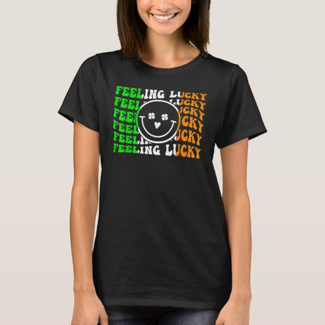 Feeling Lucky Irish Flag Shamrock Leaf St Patrick' T-Shirt (Front)
