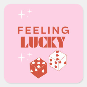Feeling Lucky, Lucky Girl, Luckiest Girl, Pink Square Sticker
