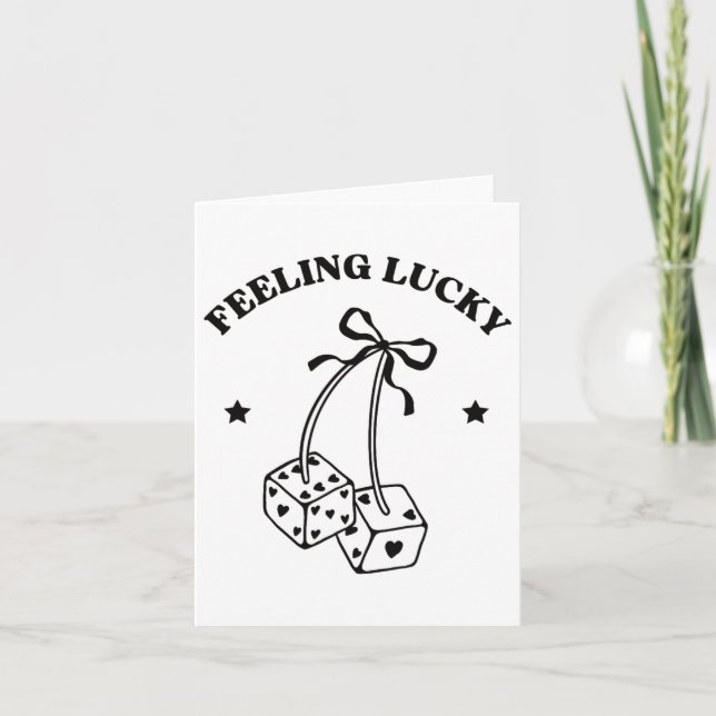 Feeling Lucky Retro Dice Valentine Cute Hearts Rib Card (Front)