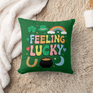 Feeling Lucky St Patricks Day Charm Irish Shamrock Cushion