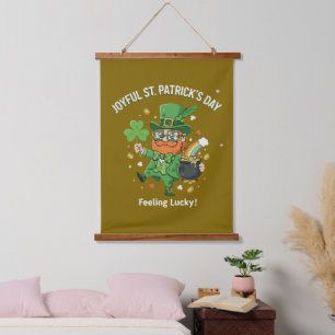 Feeling Lucky St. Patrick's Day Cute Leprechaun Hanging Tapestry