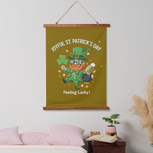 Feeling Lucky St. Patrick's Day Cute Leprechaun  Hanging Tapestry (Bedroom)
