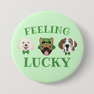Feeling Lucky St Patricks Day Dog Faces 7.5 Cm Round Badge