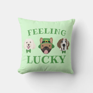 Feeling Lucky St Patricks Day Dog Faces Cushion