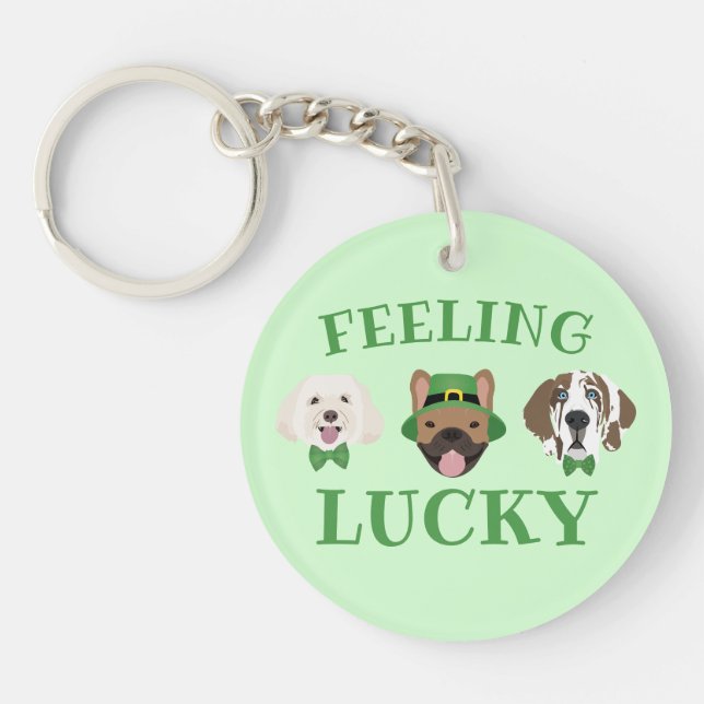 Feeling Lucky St Patricks Day Dog Faces Key Ring (Front)
