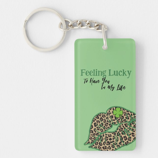 Feeling Lucky St. Patrick's Day Name On Green Key Ring (Front)