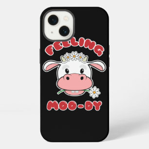 Feeling Moo-dy Cute Cartoon Cow Quote iPhone 13 Case