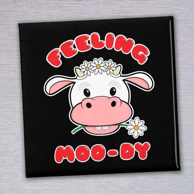 Feeling Moo-dy | Cute Cartoon Cow Quote Magnet (Creator Uploaded)