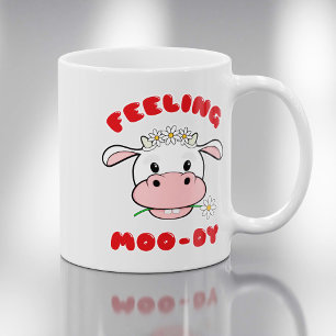 Feeling Moo-dy Cute Cartoon Cow Quote Mug