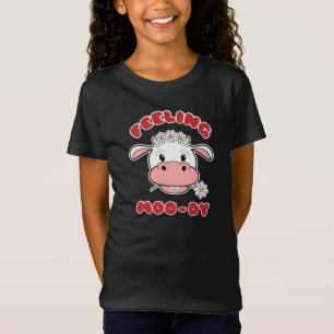 Feeling Moo-dy Cute Cartoon Cow Quote T-Shirt