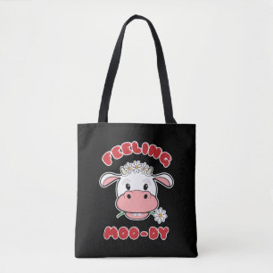 Feeling Moo-dy Cute Cartoon Cow Quote Tote Bag