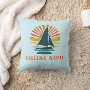 “Feeling Nauti” Boat and Sunset Nautical Cushion