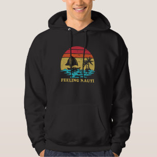 Feeling Nauti Sailing Vintage Palm Tree Sailboat S Hoodie
