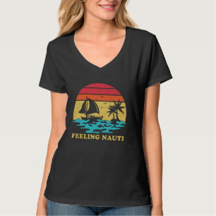 Feeling Nauti Sailing Vintage Palm Tree Sailboat S T-Shirt