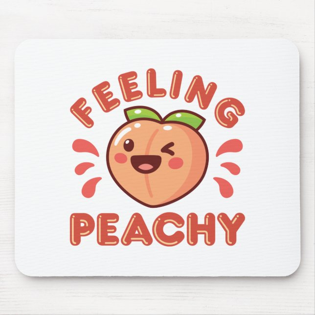 Feeling Peachy Peach Fruit Happy Kawaii Mouse Mat (Front)