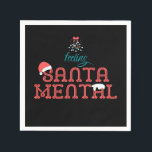Feeling SantaMental Romantic Christmas Mistletoe Napkin<br><div class="desc">Cute,  funny,  romantic retro Christmas typographic design with mistletoe and Santa hat. "Feeling Santa Mental" text on the front. "Winter Vibes" text on the back.</div>
