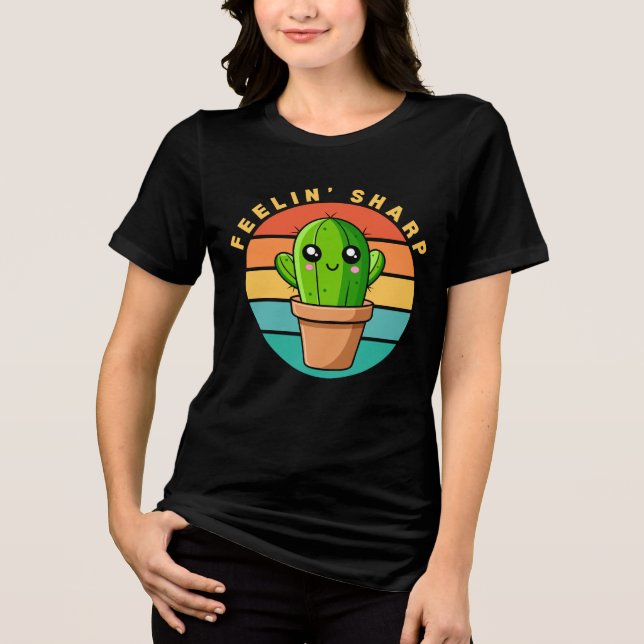 Feeling Sharp Funny Kawaii Cute Cactus Quote Tri-Blend Shirt (Front)