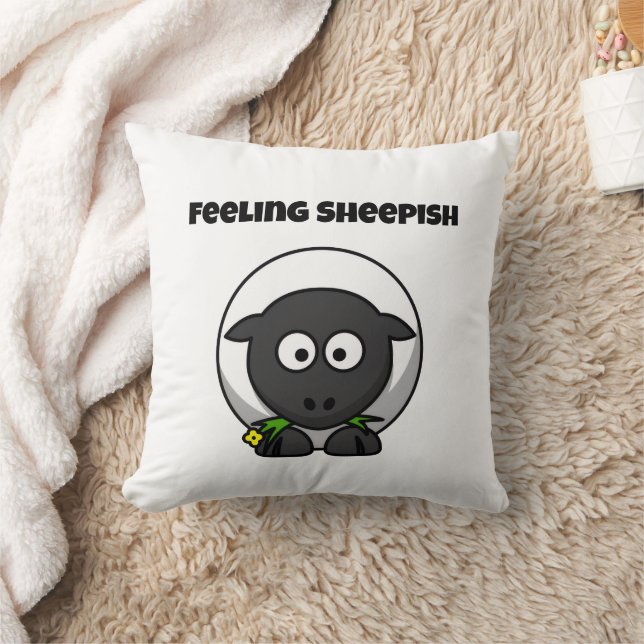 Feeling Sheepish Cute Sheep Cartoon with Funny Pun Cushion (Blanket)