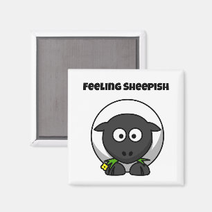 Feeling Sheepish Cute Sheep Cartoon with Funny Pun Magnet