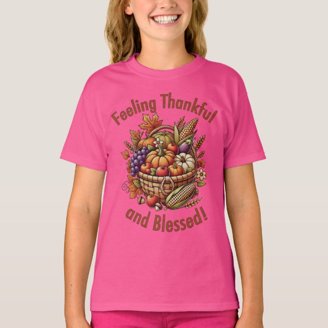 Feeling Thankful and Blessed Cornucopia T-Shirt (Front)