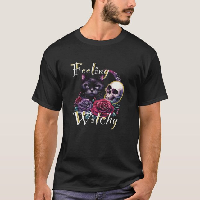 Feeling Witchy Black Cat Classic T-Shirt (Front)