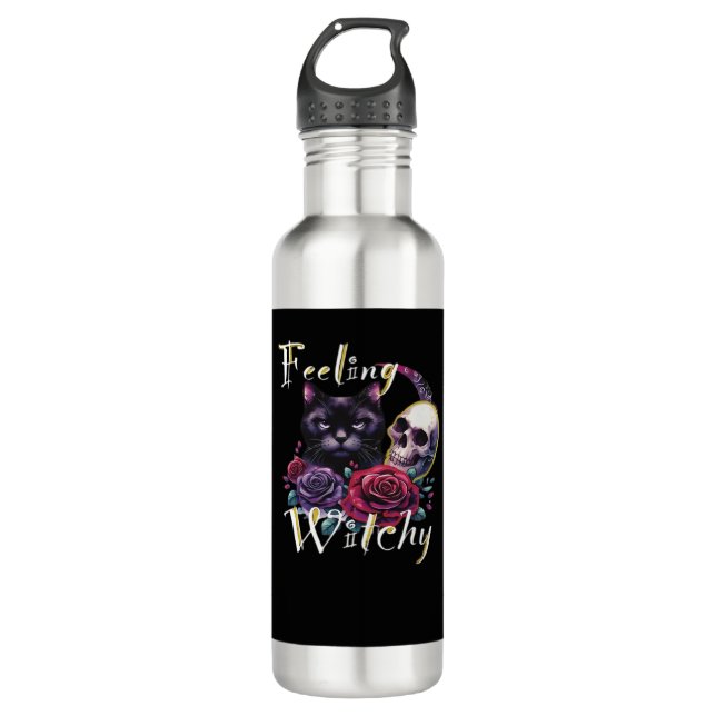 Feeling Witchy Black Cat Classic T-Shirt 710 Ml Water Bottle (Front)