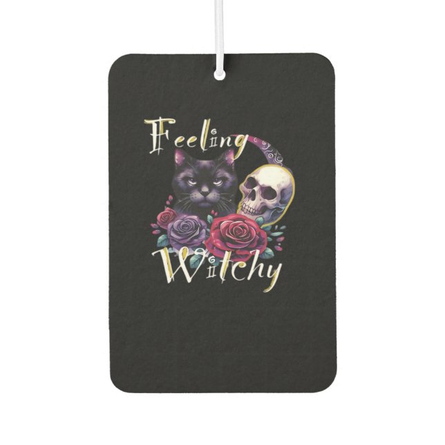 Feeling Witchy Black Cat Classic T-Shirt Car Air Freshener (Front)