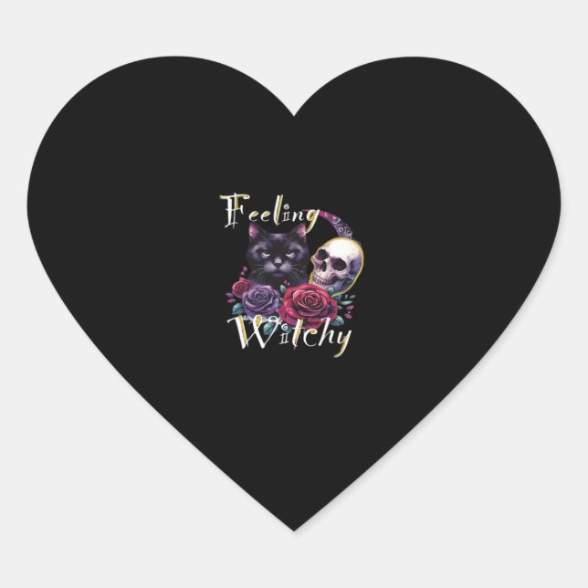 Feeling Witchy Black Cat Classic T-Shirt Heart Sticker (Front)