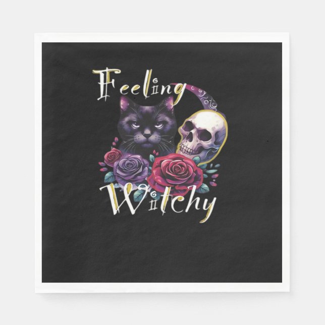 Feeling Witchy Black Cat Classic T-Shirt Napkin (Front)