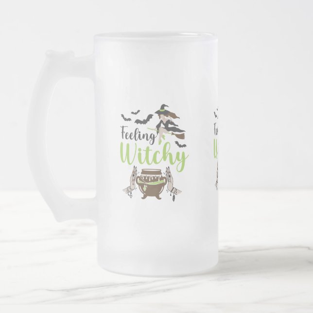 Feeling witchy Magic Halloween Frosted Glass Beer Mug (Left)
