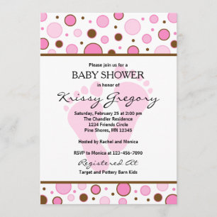 Feet and Dots Pink Baby Shower Invitations
