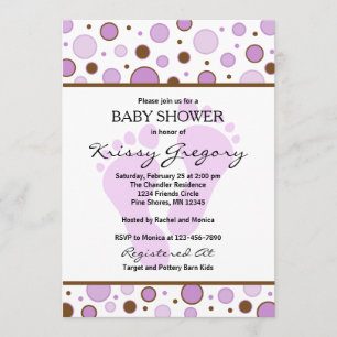 Feet and Dots Purple Baby Shower Invitations