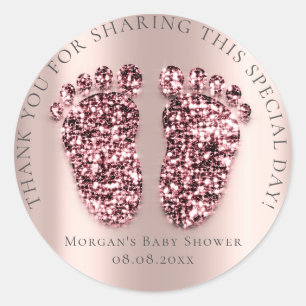 Feet Baby Shower Favour Thank Glitter Berry Rose Classic Round Sticker