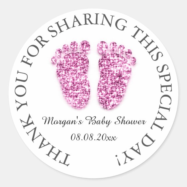 Feet Baby Shower Favour Thank Pink  Boy White Classic Round Sticker (Front)