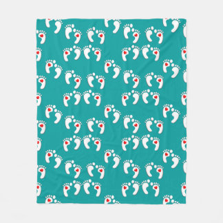 Feet Pattern With Red Heart Fleece Blanket