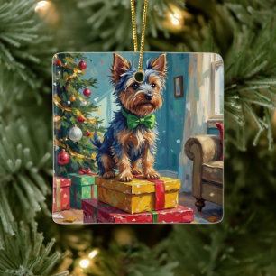Feisty Australian Terrier King of Christmas Gifts  Ceramic Ornament