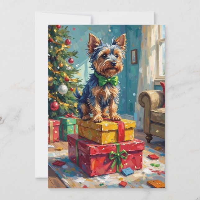 Feisty Australian Terrier King of Christmas Gifts  Holiday Card (Front)
