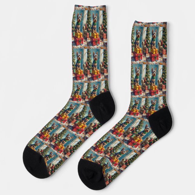 Feisty Australian Terrier King of Christmas Gifts  Socks (Left)