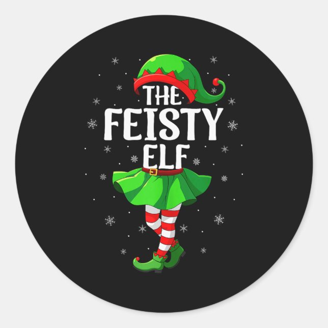 Feisty Elf Christmas Girls Women Elf Squad Xmas Fa Classic Round Sticker (Front)