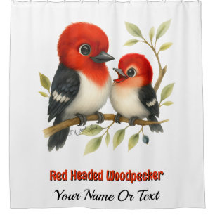 Feisty Red-headed Woodpecker Shower Curtain